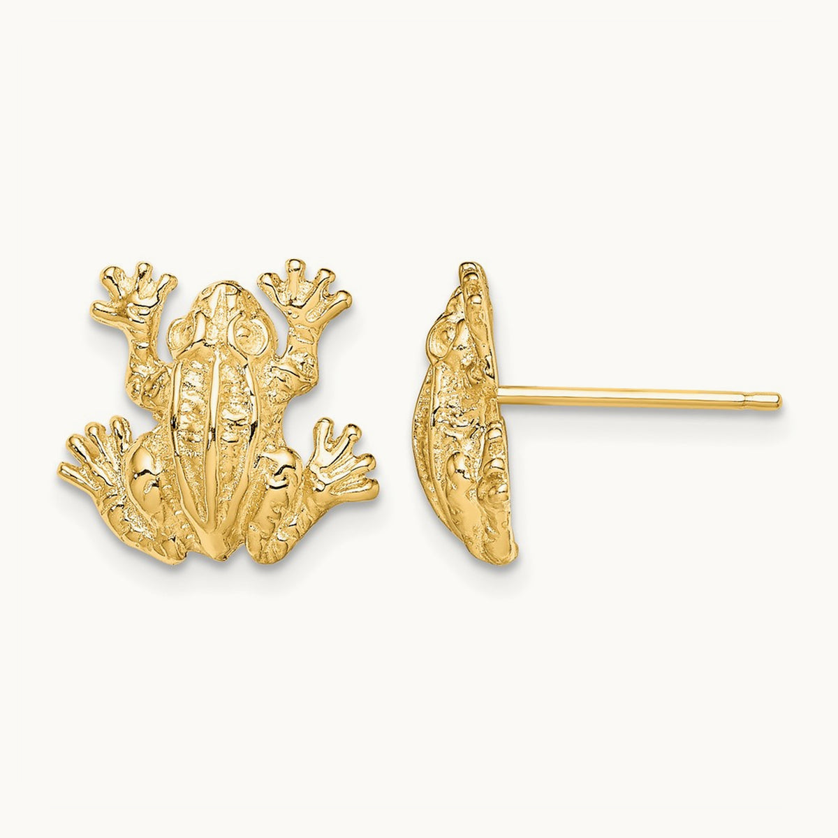 2-D Leap Frog Post Earrings, 14K