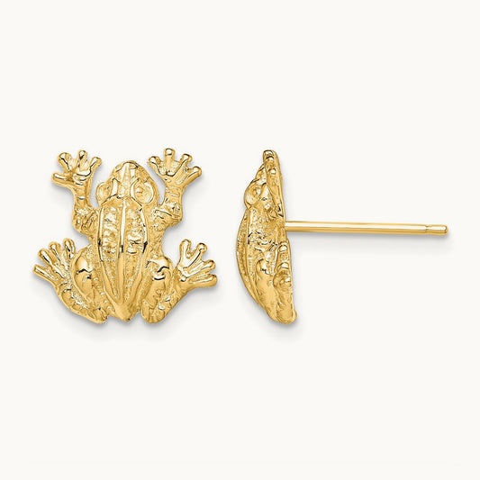 2-D Leap Frog Post Earrings, 14K
