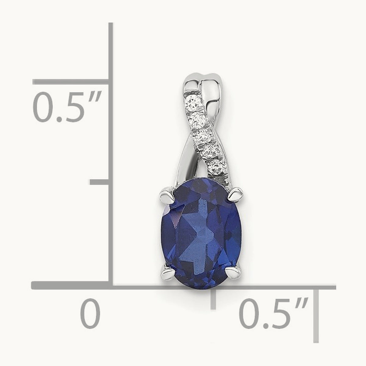 Oval Created Sapphire and Diamond Pendant, 14K White Gold