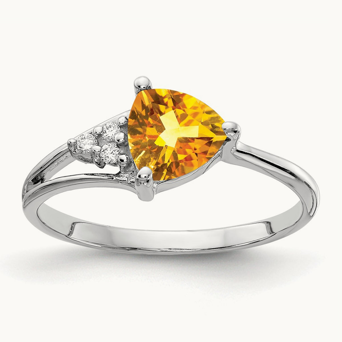Citrine AA Diamond ring, 6mm, 14K White Gold