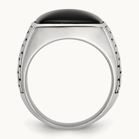 IBGoodman Men's Antiqued Onyx Complete Ring, 14K White Gold