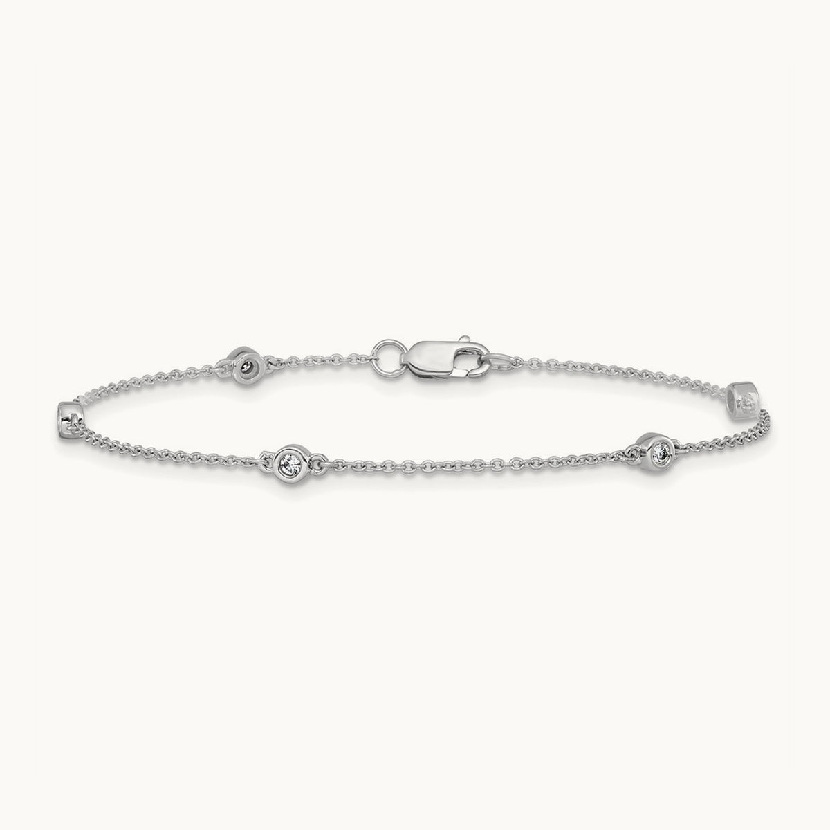 Diamond Station Cable Bracelet — 14K White Gold