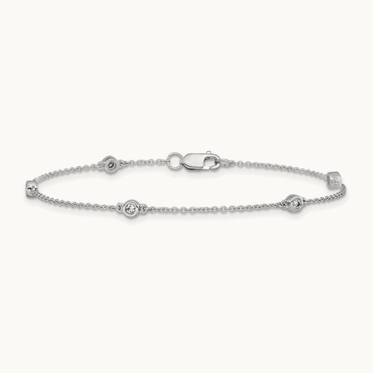 Diamond Station Cable Bracelet, 14K White Gold
