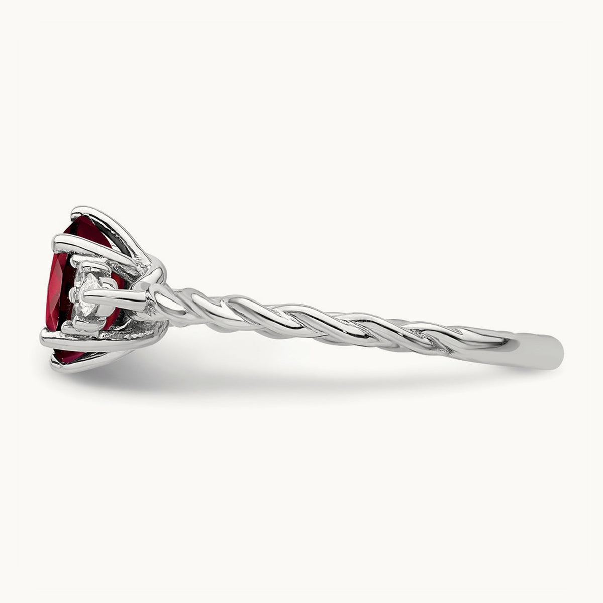 Polished Diamond and Garnet Twisted Ring, 14K White Gold