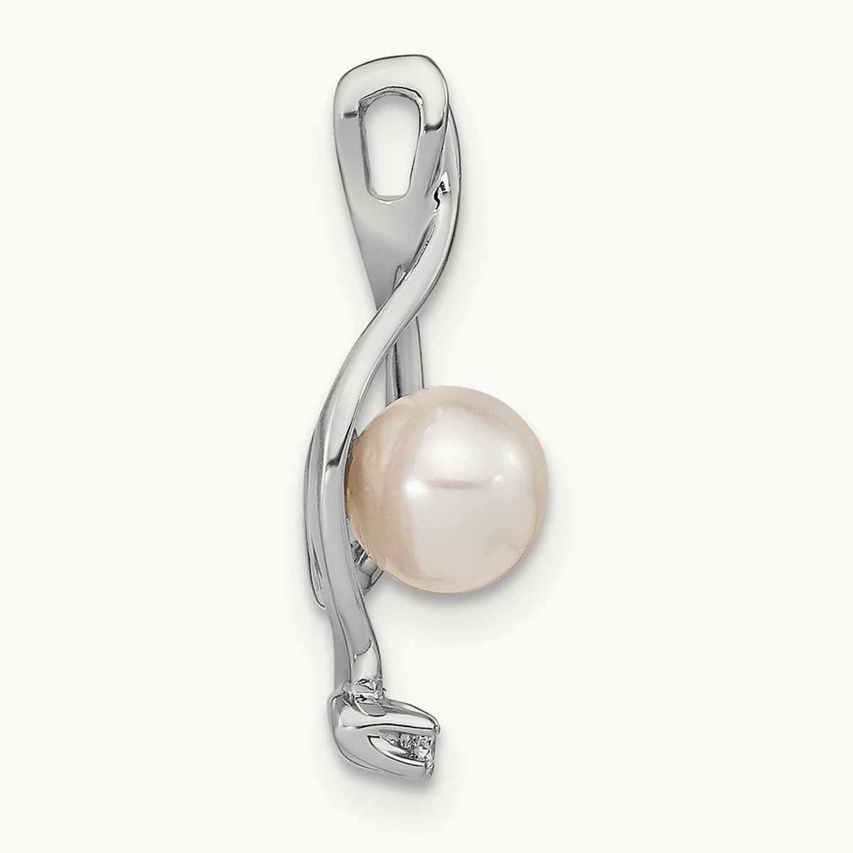 Round Freshwater Cultured Pearl Diamond Pendant — 14K White Gold