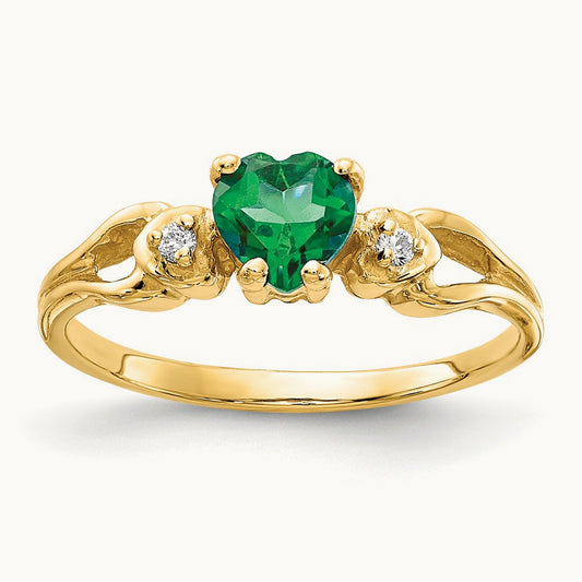 Heart Emerald AA Diamond ring, 5mm, 14K