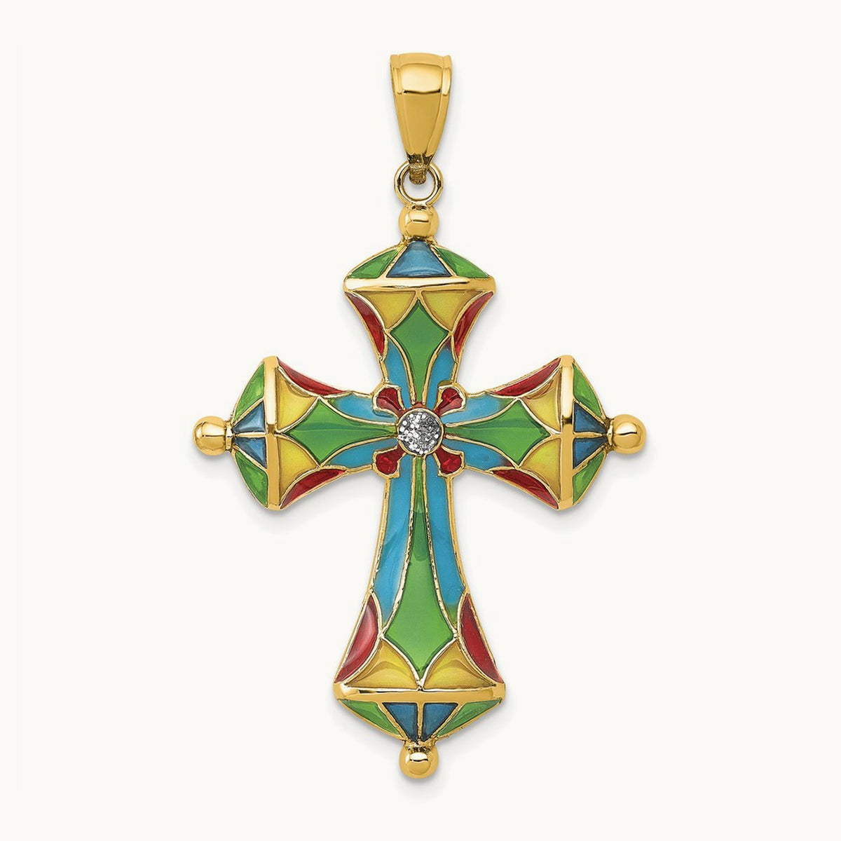 Multi Color Enamel Cross Pendant, 14K