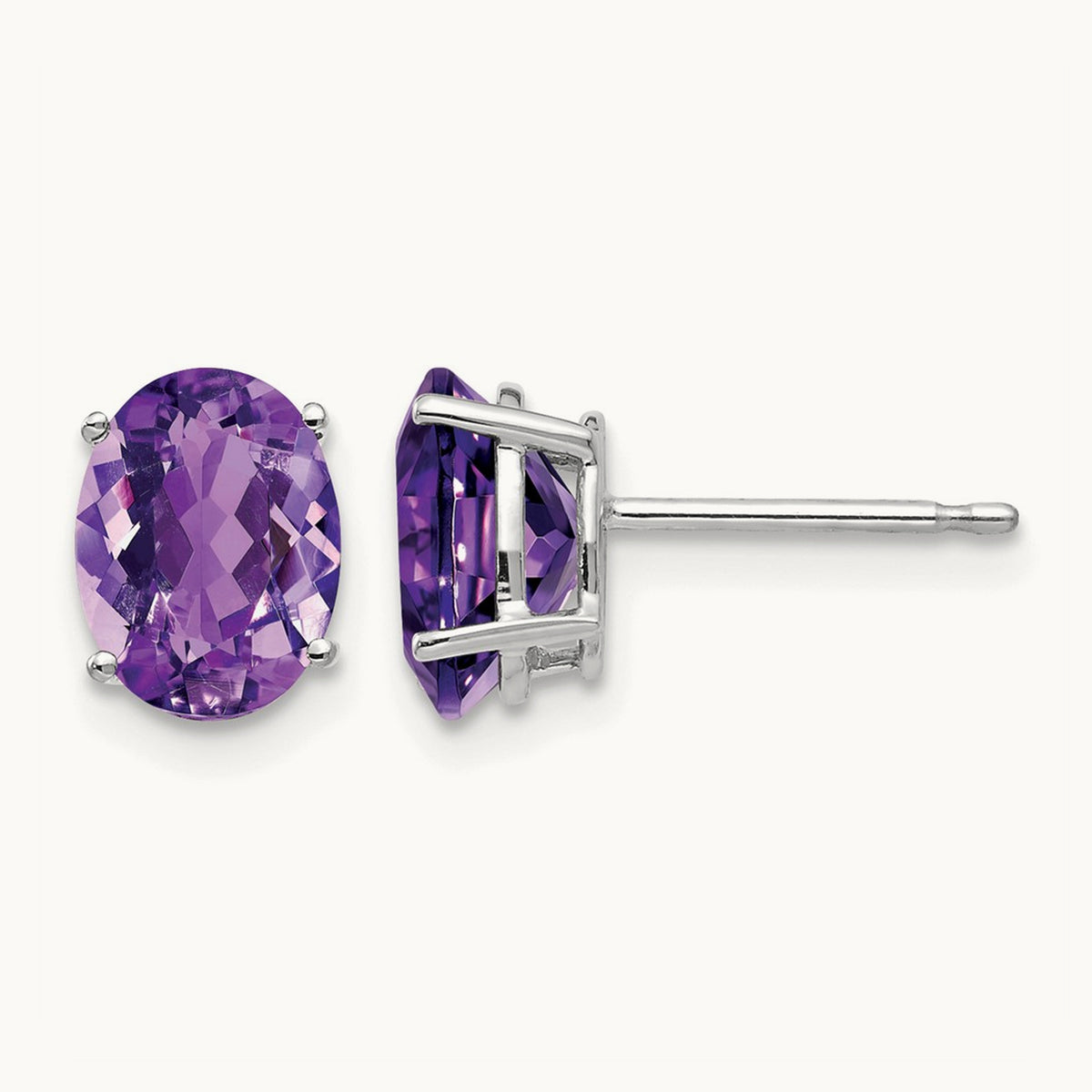 8x6mm Oval Amethyst Earrings, 14K White Gold