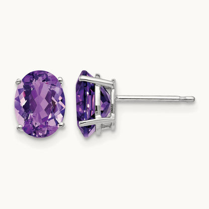 8x6mm Oval Amethyst Earrings, 14K White Gold