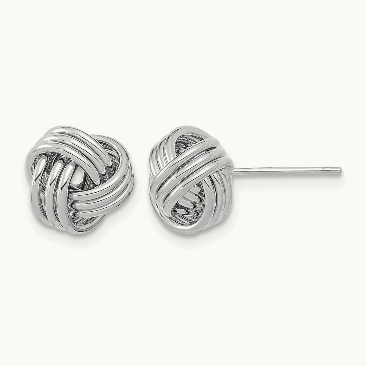 Polished Triple Love Knot Post Earrings — 14K White Gold