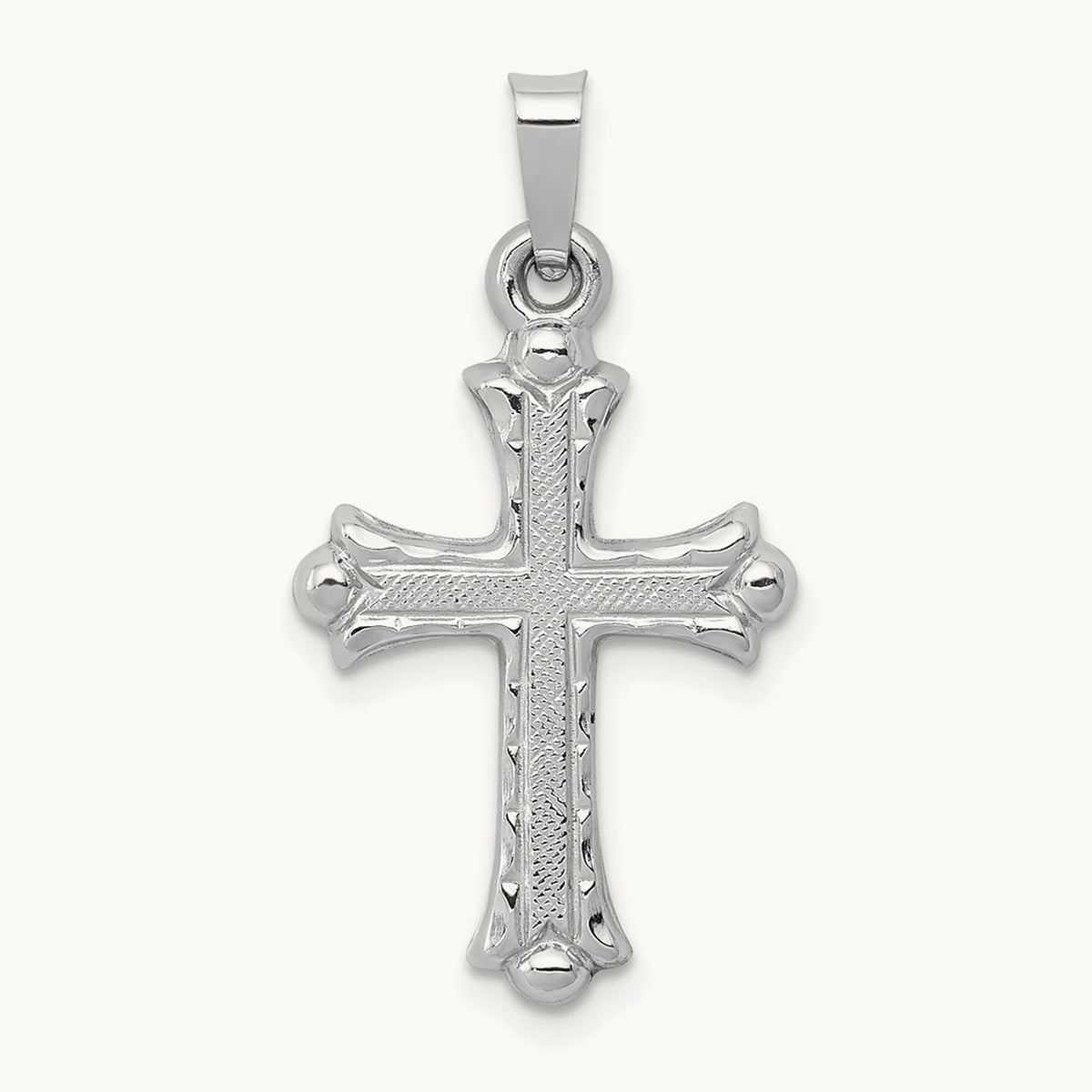 Textured and Polished Fleur de lis Cross Pendant — 14K White Gold