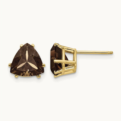 Trillion Smoky Quartz Earrings, 8mm, 14K