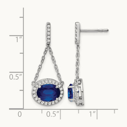 Oval Created Sapphire and Diamond Dangle Earrings — photo set