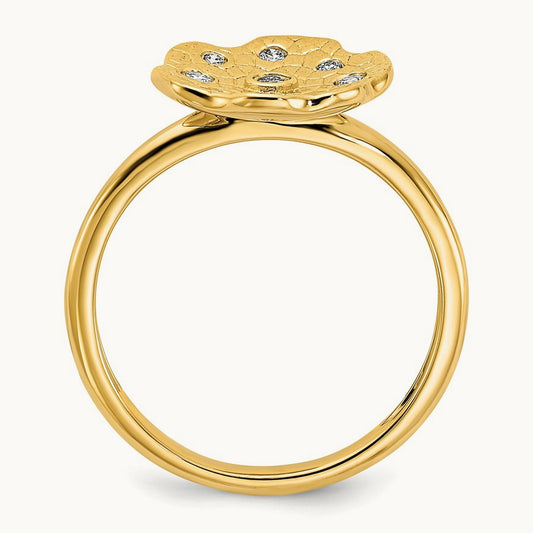 Polished and Textured Diamond Circle Ring, 14K