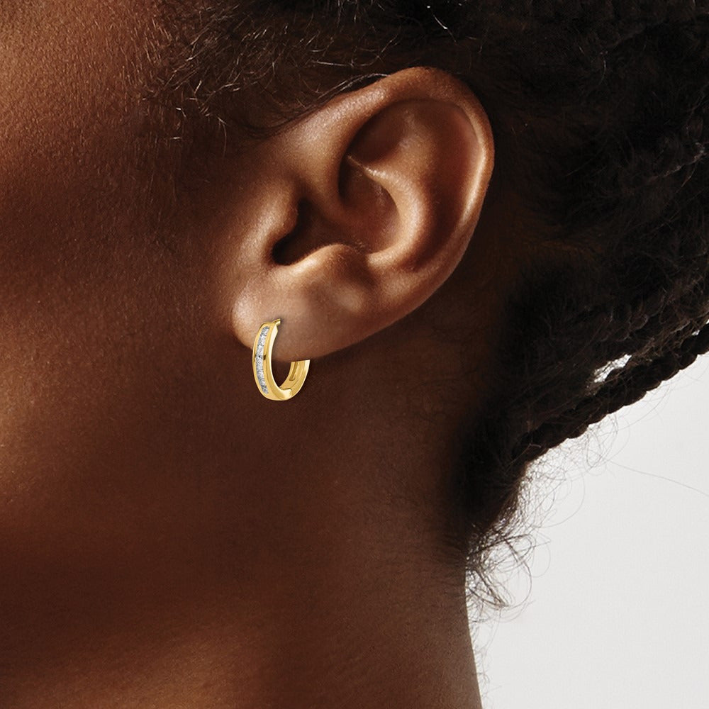 Diamond Hinged Hoop Earrings — 14K Yellow Gold, 0.112 ct