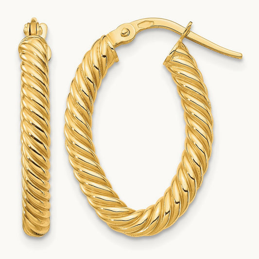 Small Textured Oval Hoop Earrings, 3mm, 14K