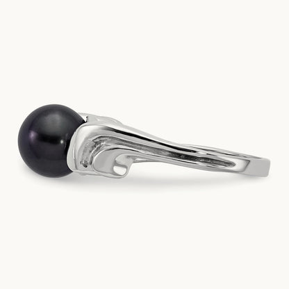 Black FW Cultured Pearl ring, 7mm, 14K White Gold