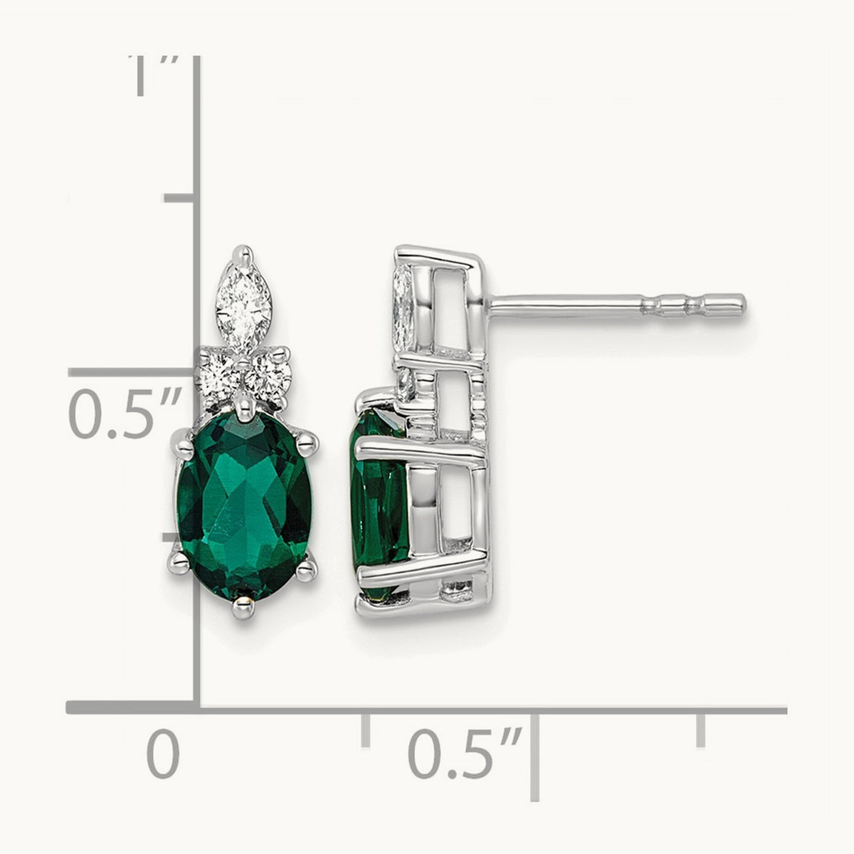 Diamond and Lab Created Emerald Post Earrings — 14K White Gold