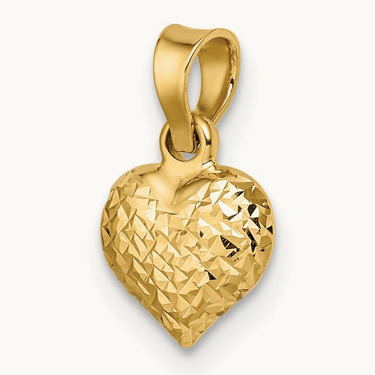 Polished Diamond-cut Small Puffed Heart Pendant, 14K