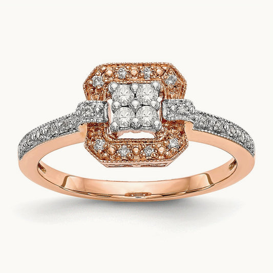 Complete Diamond Cluster Engagement Ring — 14K Rose Gold, 7