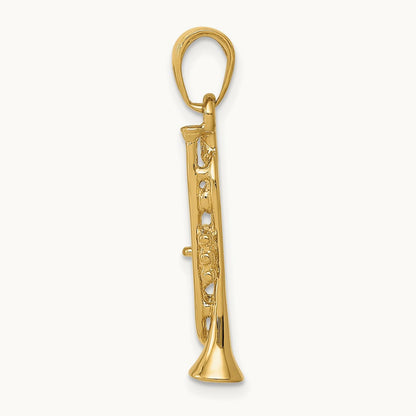 Solid Polished 3-D Trumpet Pendant — 14K Yellow Gold