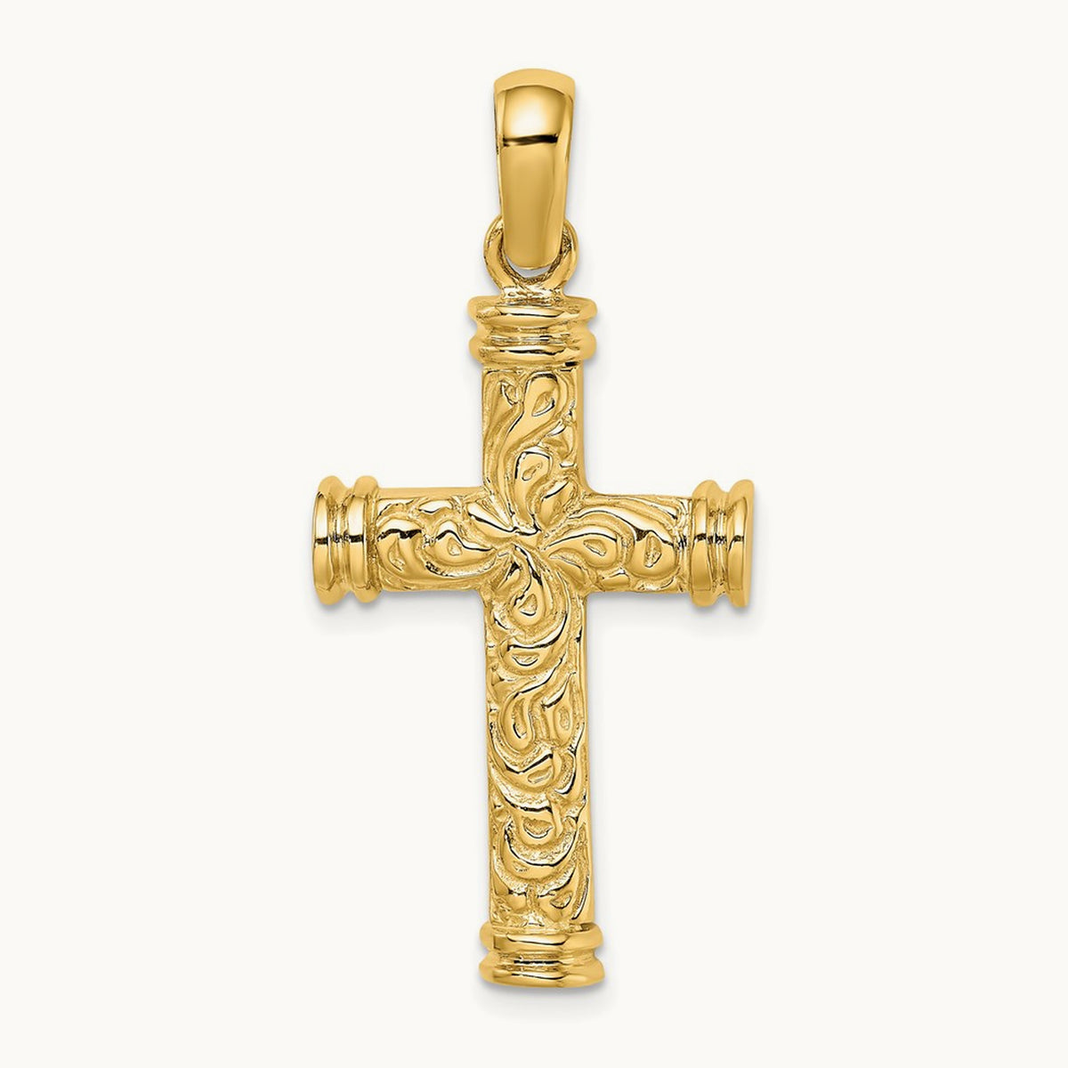 Scroll w/Double Endcaps Cross Charm, 14K