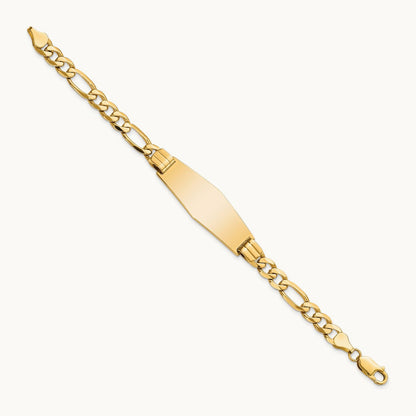 Flat Figaro Link Soft Diamond Shape ID Bracelet, 14K