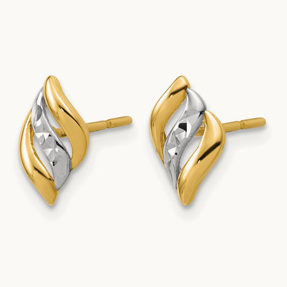 w/Rhodium Polished and Diamond-cut Post Earrings, 14K — Leslie's