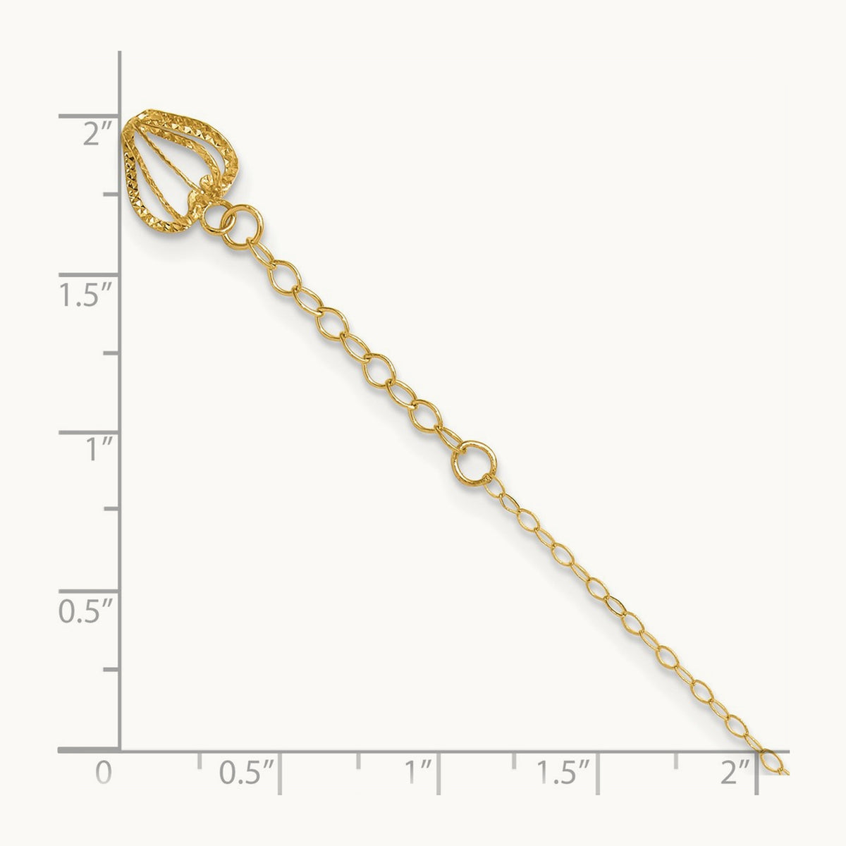 Oval Link Chain with Diamond-cut Heart Cage 9in Plus 1in Ext Anklet, 14K