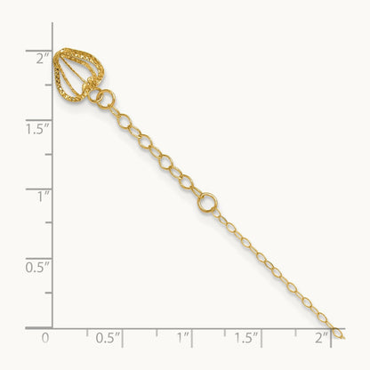 Oval Link Chain with Diamond-cut Heart Cage 9in Plus 1in Ext Anklet, 14K