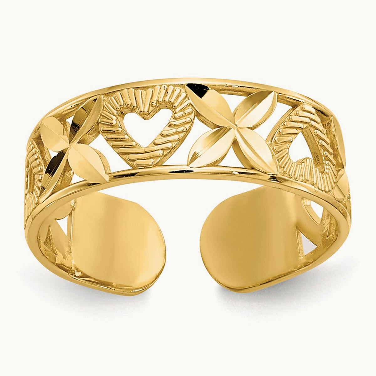 Diamond-cut \ X\" & Heart Toe Ring", 14K