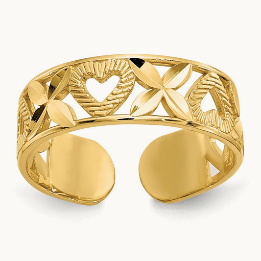 Diamond-cut \ X\" & Heart Toe Ring", 14K