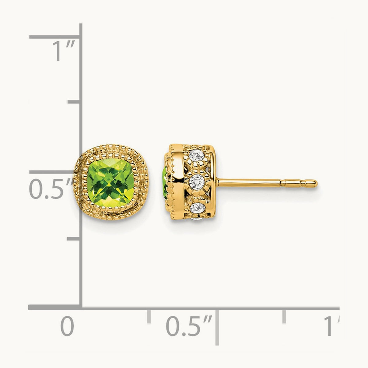 Cushion Peridot and Diamond Earrings, 14K