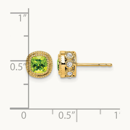 Cushion Peridot and Diamond Earrings, 14K