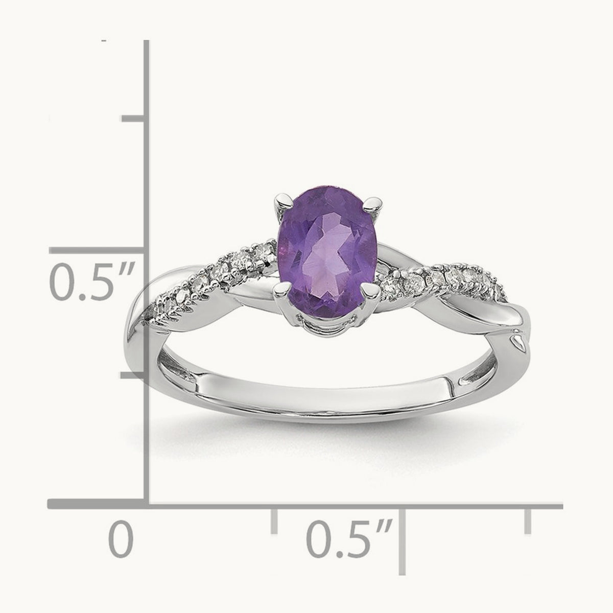 Oval Amethyst and Diamond Ring — 14K White Gold, 0.084 ct, 7