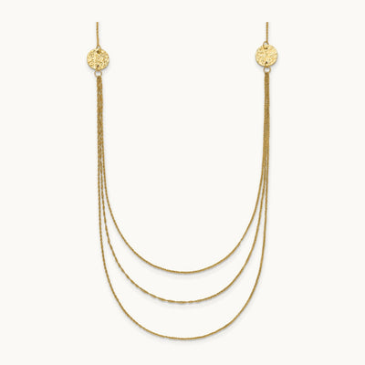 3 Layer Ropa Chain Texture Side Circles W/ 2in Ext Necklace, 14K