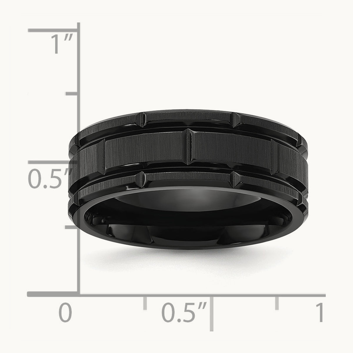 Brushed and Polished Black IP-plated Band, 8mm, Stainless Steel
