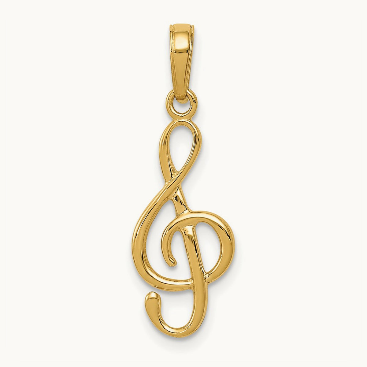 3-D Treble Clef Pendant — 14K Yellow Gold
