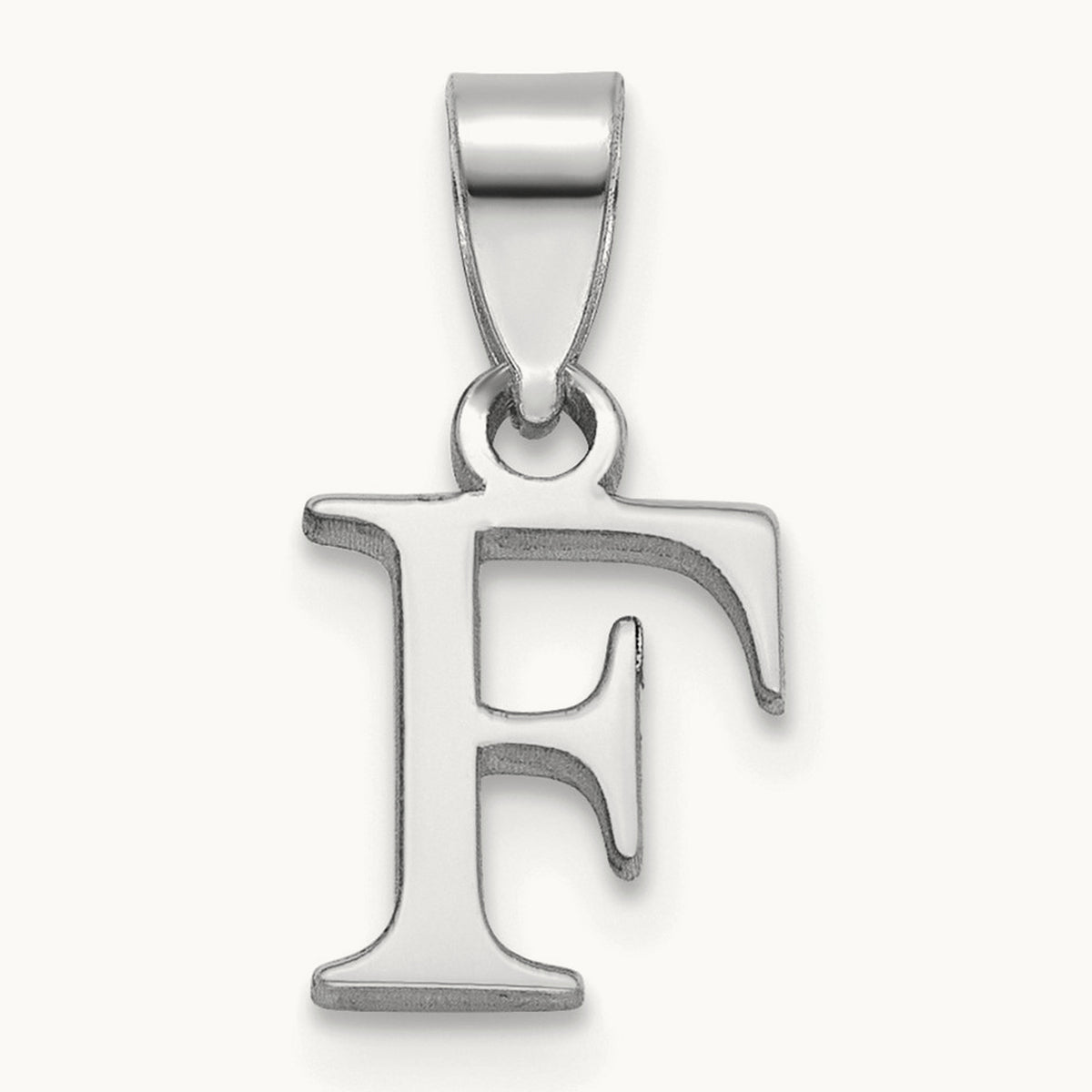 Polished Block Initial Pendant — 14K White Gold, F