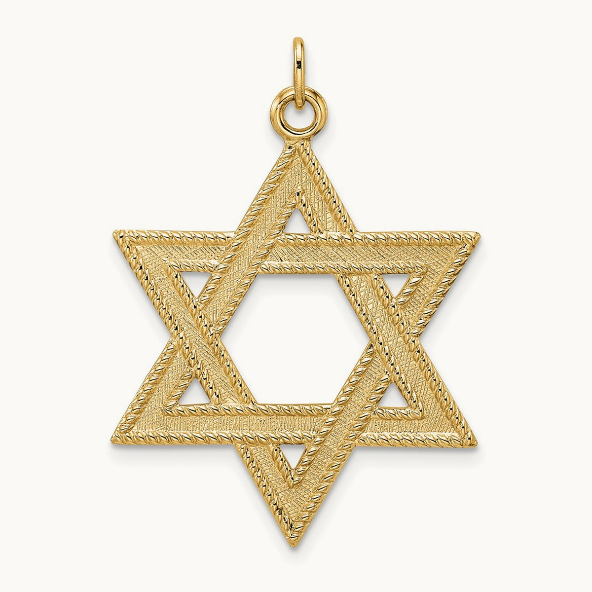 Polished and Textured Solid Star of David Pendant — 14K Yellow Gold, 32.7mm