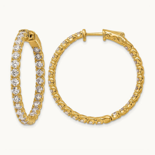Diamond Round Hoop w/Safety Clasp Earrings, 14K