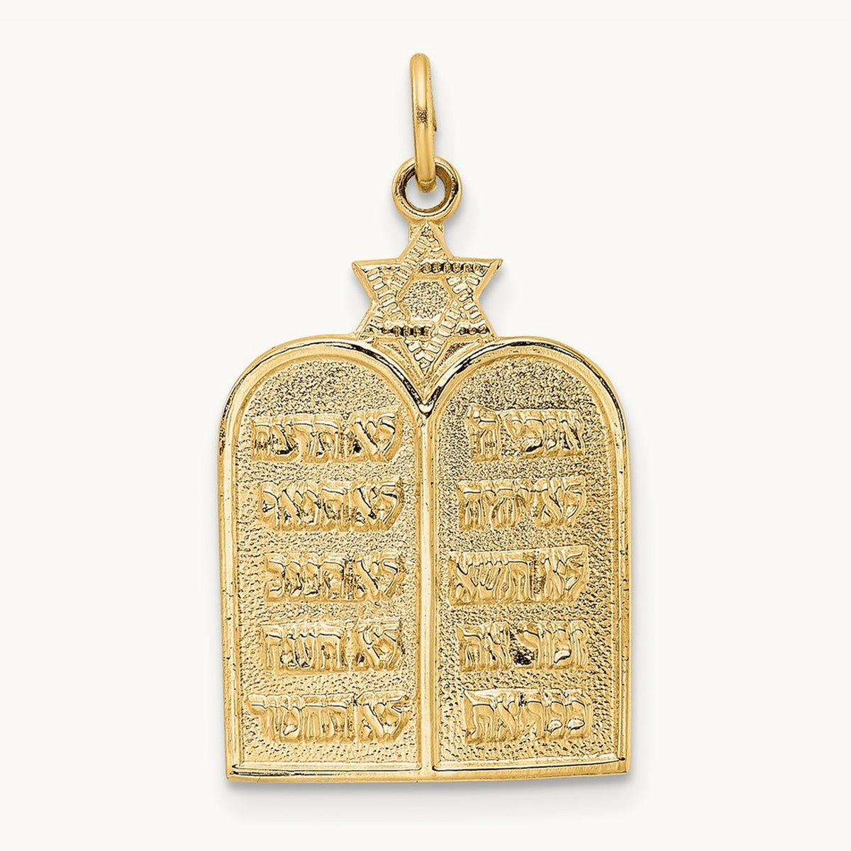 Polished Solid Ten Commandments and Star Pendant, 14K