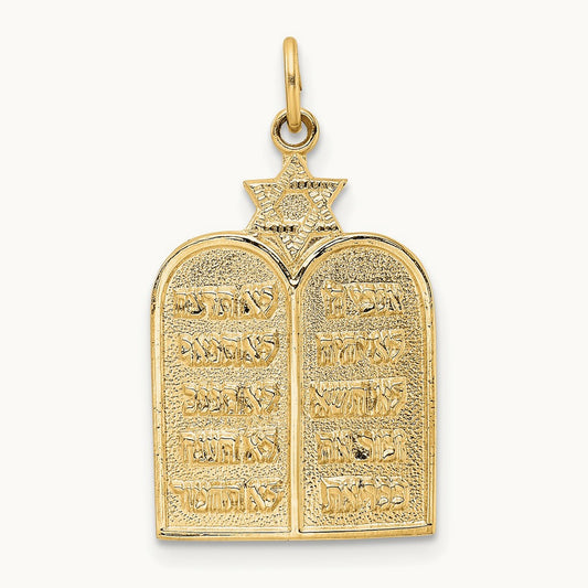 Polished Solid Ten Commandments and Star Pendant, 14K