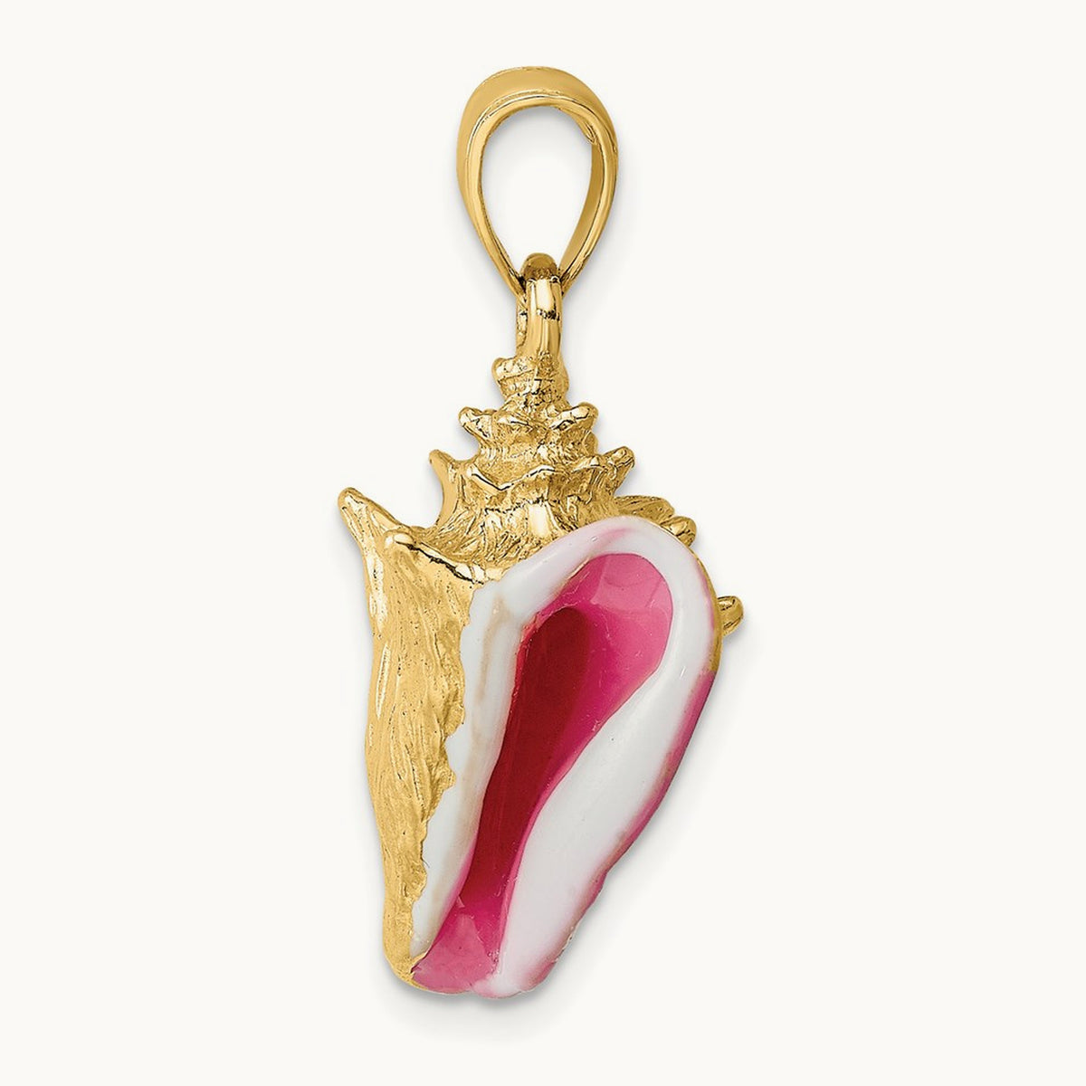 3-D Enamel Conch Shell Charm, 14K