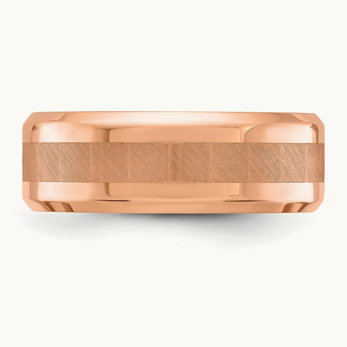 Polished Rose IP-plated Brushed Center Band, 8mm, Titanium