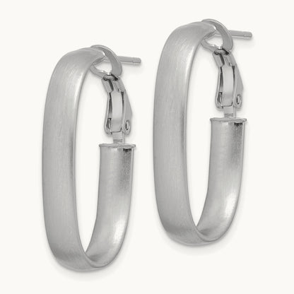 Satin Oval Omega Back Hoop Earrings — 14K White Gold