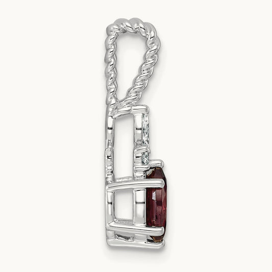 Polished Diamond and Rhodolite Garnet Twisted Chain Slide — 14K White Gold