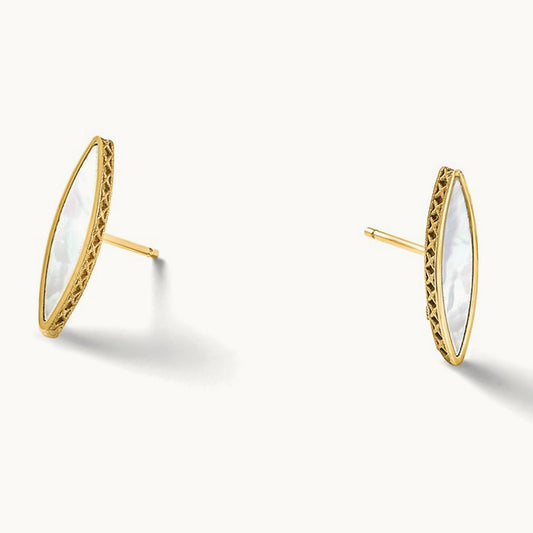 Polished Mother of Pearl Post Earrings, 14K — Leslie's