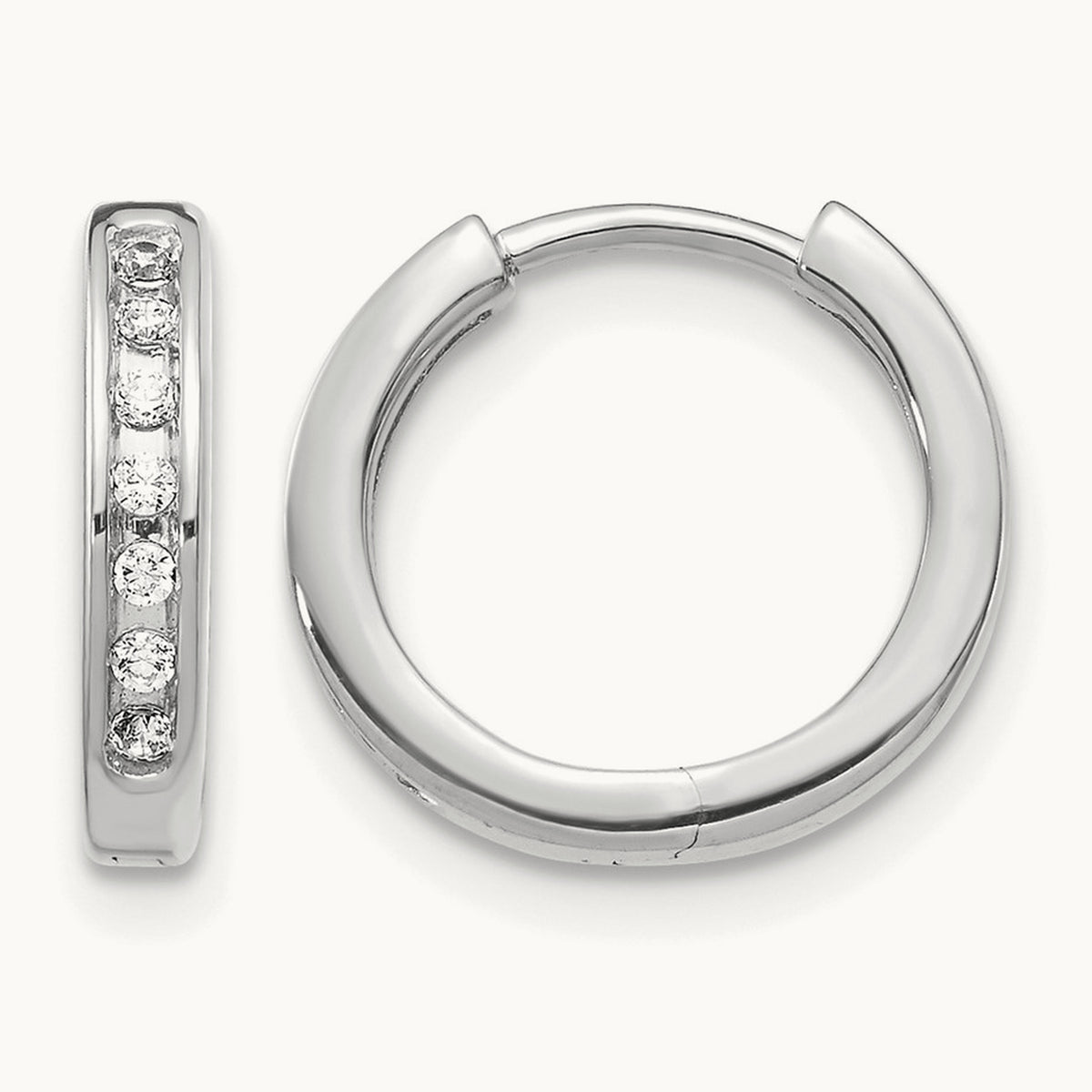 Diamond Hinged Hoop Earrings — 14K White Gold, 0.112 ct