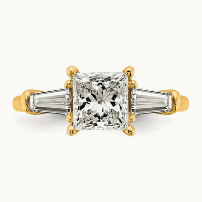 Princess & Baguette Engagement Ring, 1.50-3.75 ct tw Lab-Grown Diamond — 2 1/5 ct, 14K Yellow Gold